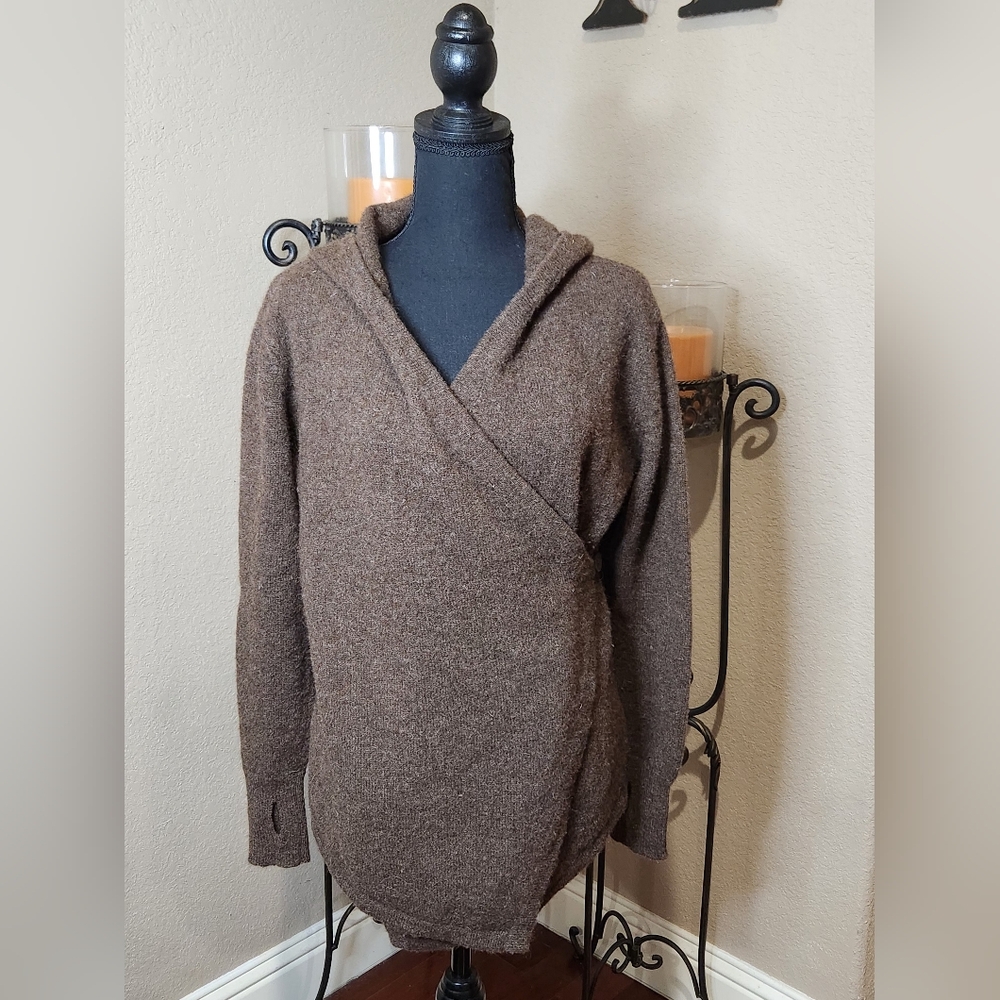 Betabrand Brown Wool/Alpaca Asymmetrical Wrap Women's Sweater. Suze L/XL